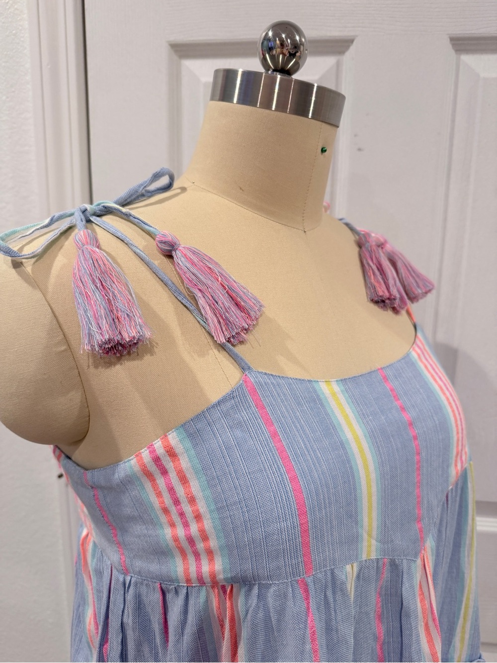 Anthropologie dRA Los Angeles 100% Cotton Light Blue Neon Striped Summer Dress - Picture 8 of 15
